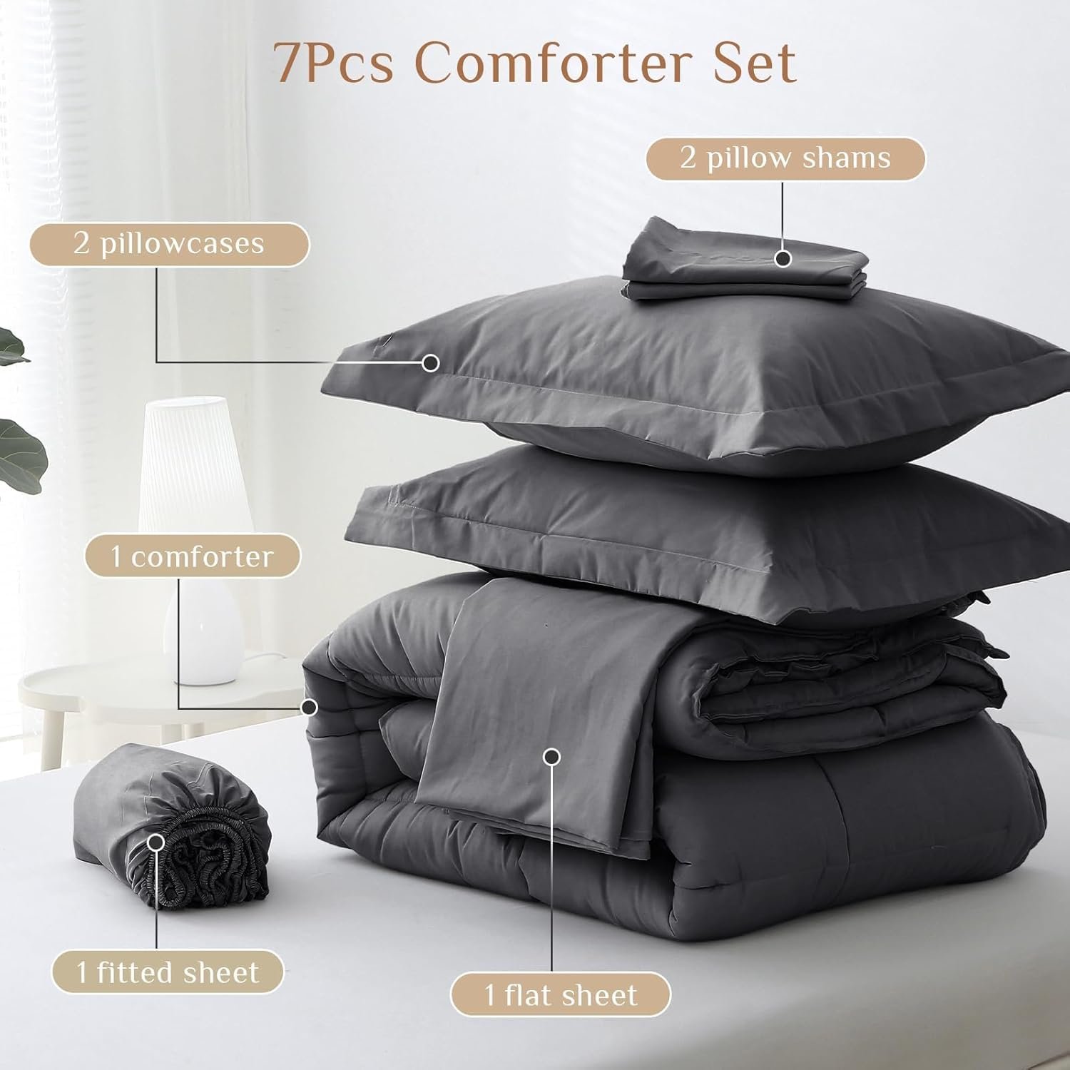 KUSTOMDECO Down Alternative 4Pcs Comforter Set Gray – Ultra Soft Microfiber Duvet with 250GSM Filling – Queen Size 220x240 cm – Lightweight, Breathable & Hypoallergenic Bedding for All Seasons - Image 5