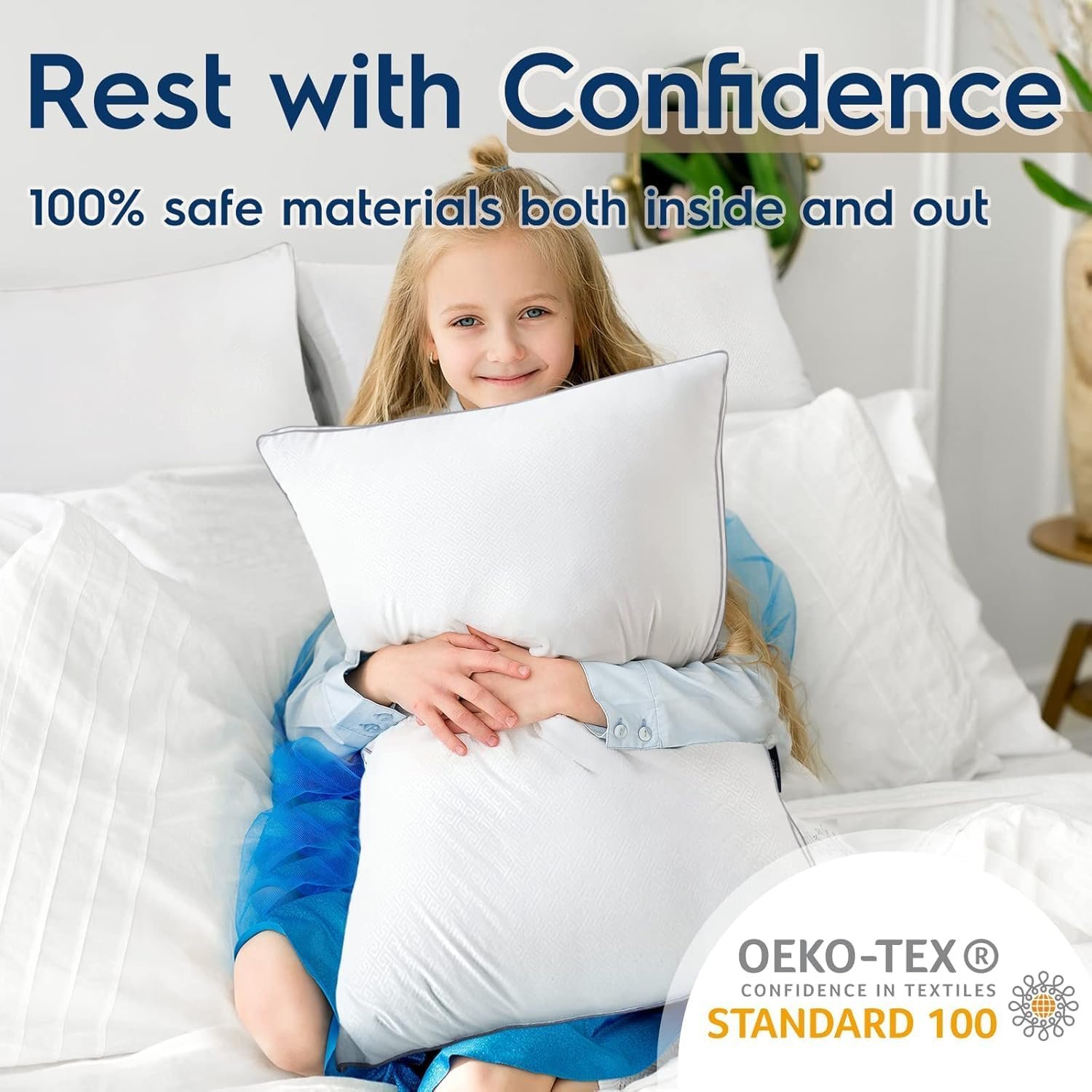 KUSTOMDECO Downproof Bedding Pillows for Sleeping Queen Size (50x75 cm), Set of 4 – Cooling Hotel Quality Gusseted Pillow for Back, Stomach & Side Sleepers - Image 7