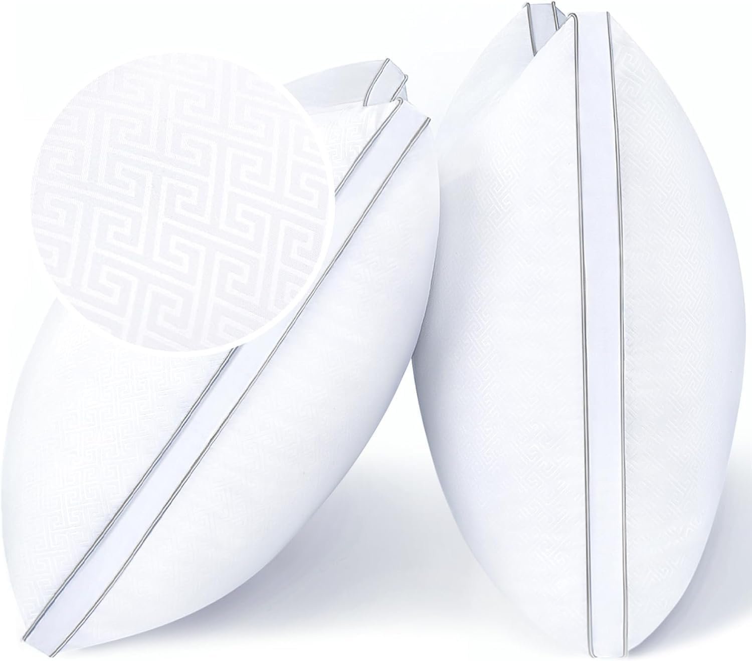 KUSTOMDECO Downproof Bedding Pillows for Sleeping Standard Size (50x70 cm), Set of 2 – Cooling Hotel Quality Gusseted Pillow for Back, Stomach & Side Sleepers