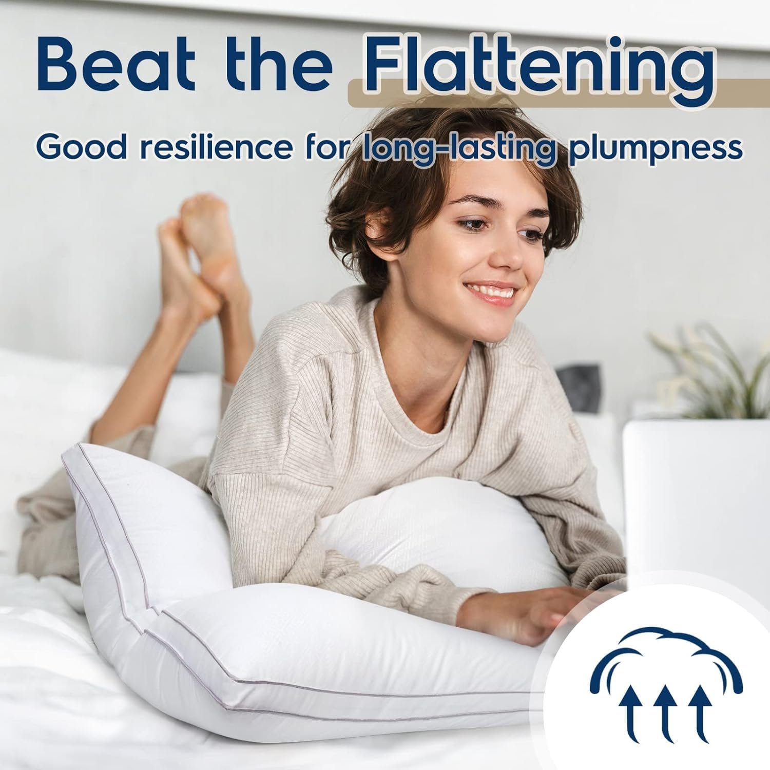 KUSTOMDECO Downproof Bedding Pillows for Sleeping Standard Size (50x70 cm), Set of 2 – Cooling Hotel Quality Gusseted Pillow for Back, Stomach & Side Sleepers - Image 4