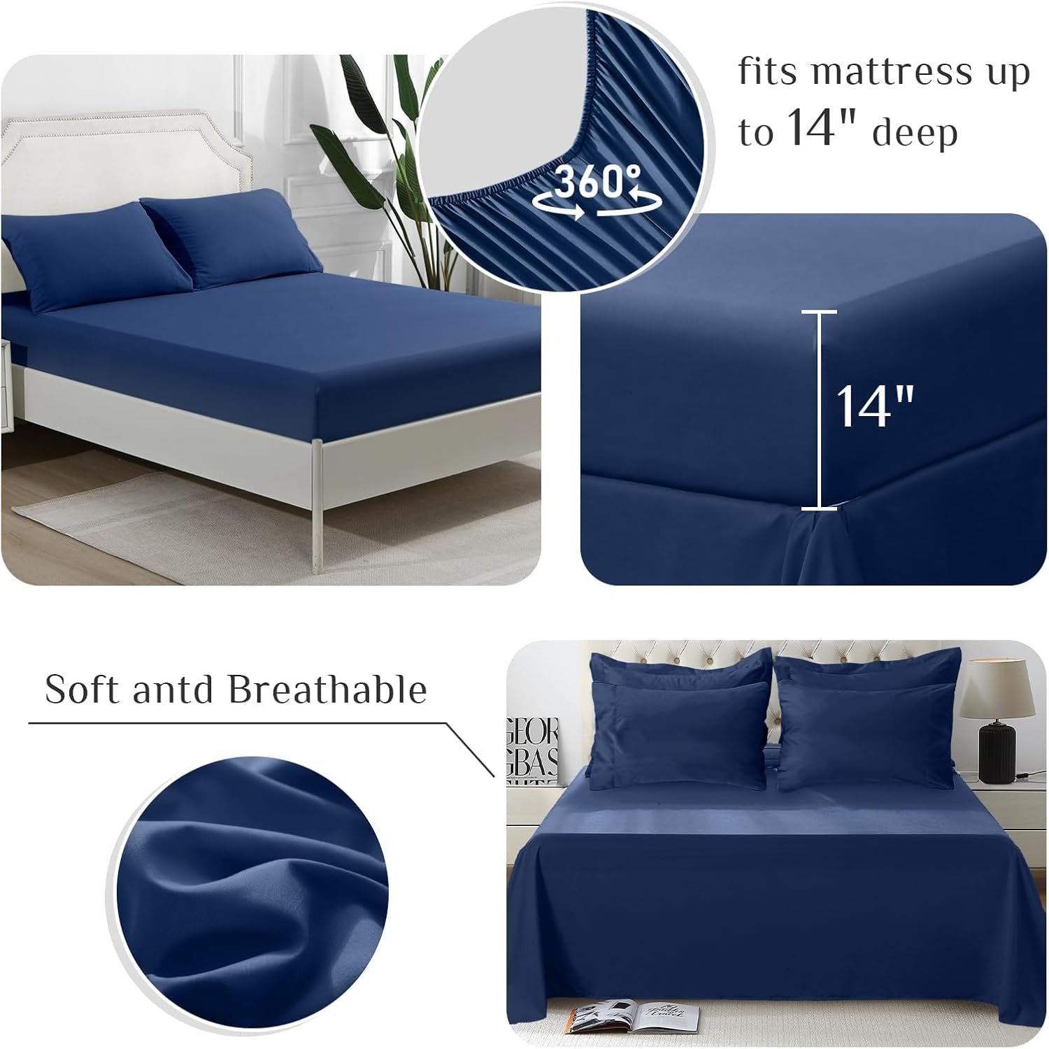 KUSTOMDECO Down Alternative 3Pcs Comforter Set Navy Blue – Ultra Soft Microfiber Duvet with 250GSM Filling – Single Size 160x200 cm – Lightweight, Breathable & Hypoallergenic Bedding for All Seasons - Image 4