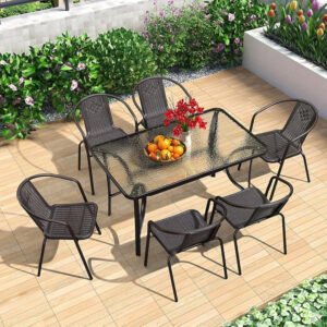 Kustom Deco 7-Piece Outdoor Bistro Set - Stylish Patio Dining Set with Chairs and Table