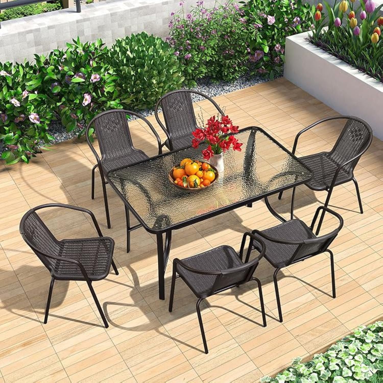 Kustom Deco 7-Piece Outdoor Bistro Set - Stylish Patio Dining Set with Chairs and Table