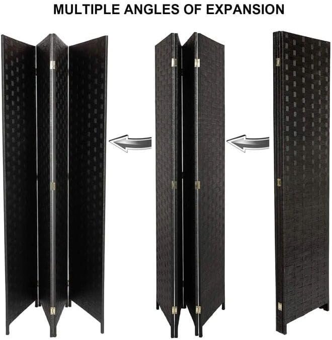 KUSTOMDECO 4-Panel Folding Room Divider – Freestanding Rattan Privacy Screen Partition for Bedroom, Portable Black Partition Wall. - Image 2