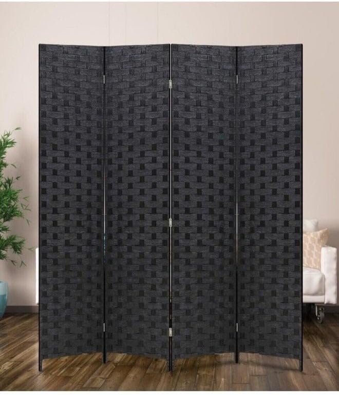 KUSTOMDECO 4-Panel Folding Room Divider – Freestanding Rattan Privacy Screen Partition for Bedroom, Portable Black Partition Wall. - Image 3