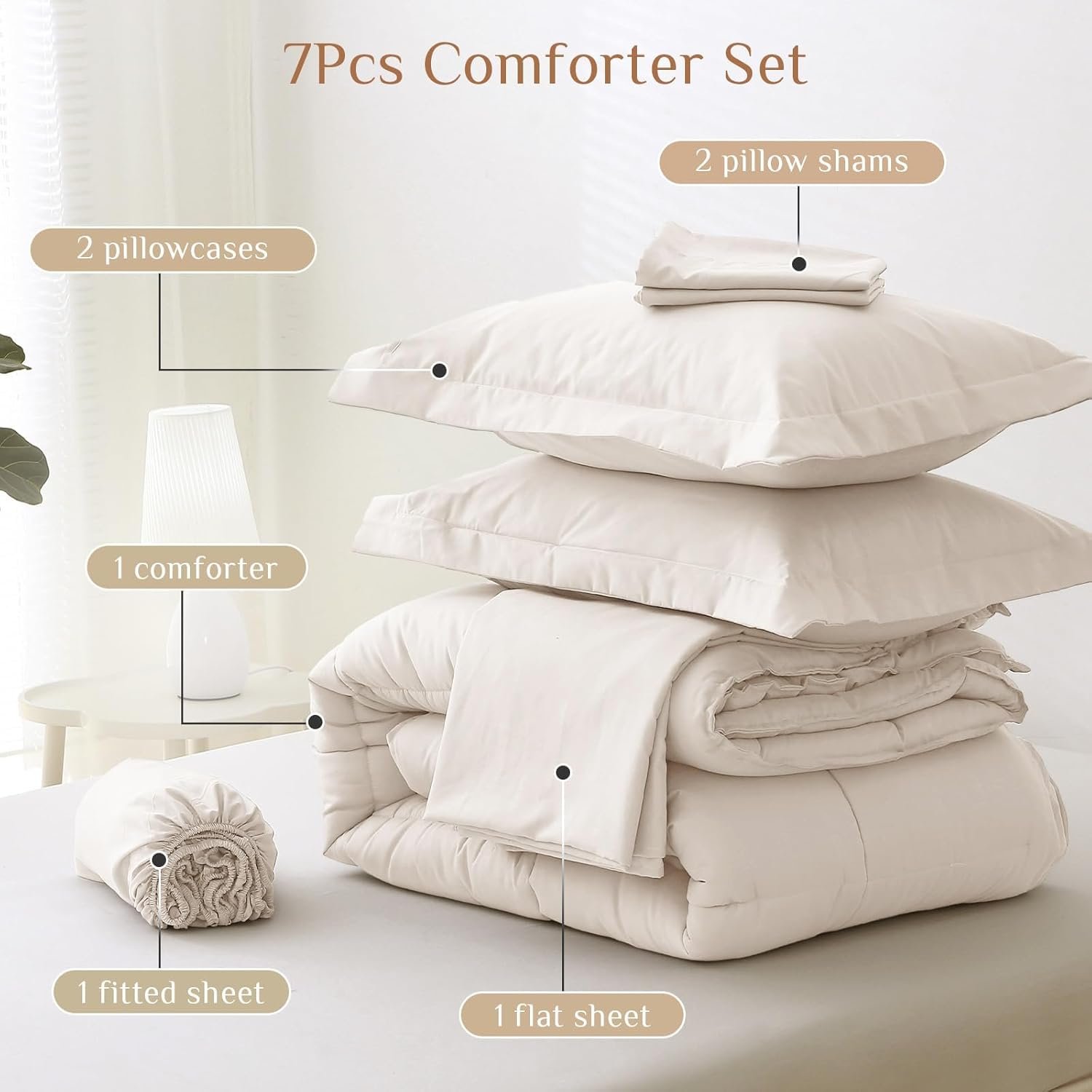 KUSTOMDECO Down Alternative 4Pcs Comforter Set Beige – Ultra Soft Microfiber Duvet with 250GSM Filling – King Size 240x260 cm – Lightweight, Breathable & Hypoallergenic Bedding for All Seasons - Image 5