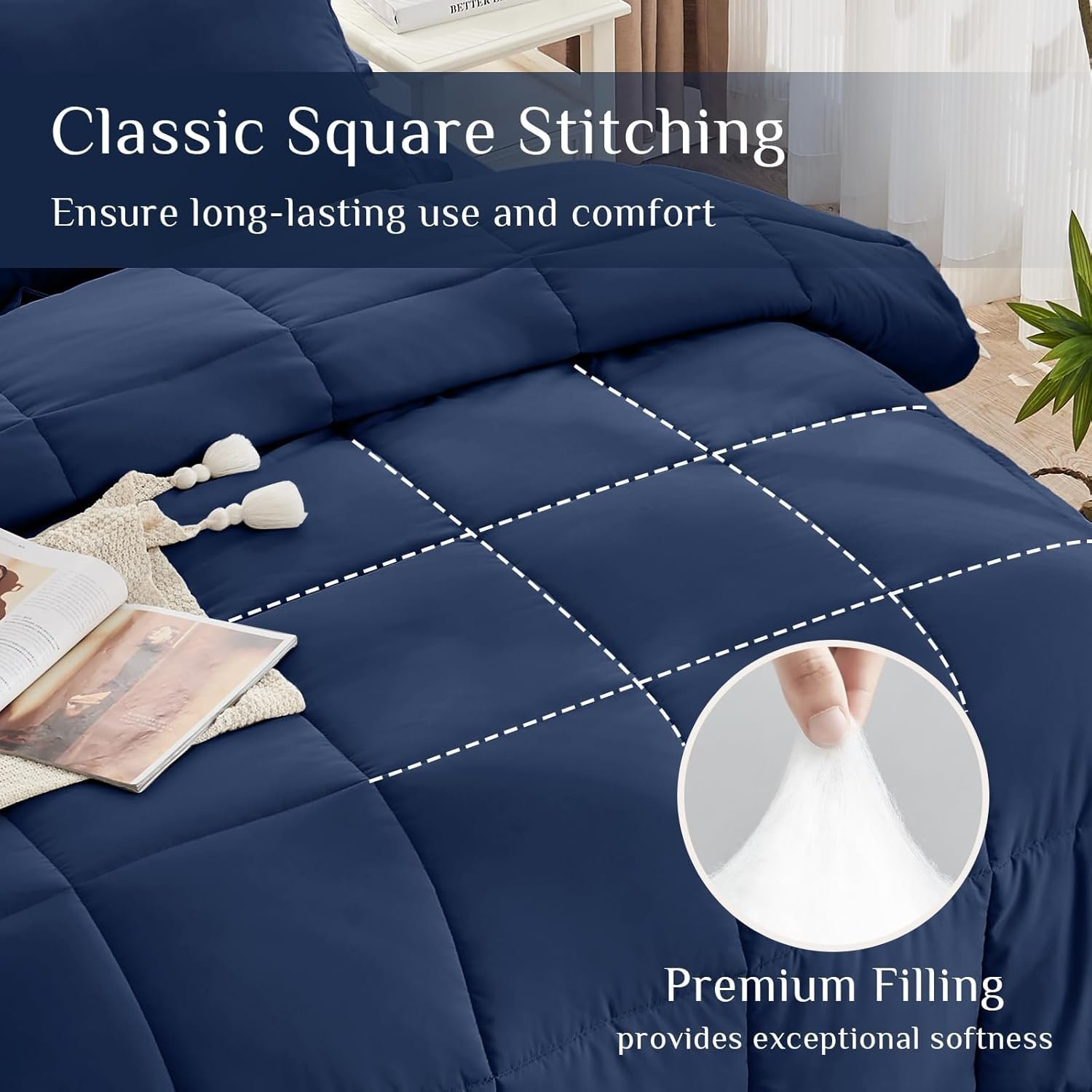 KUSTOMDECO Down Alternative 4Pcs Comforter Set Navy Blue – Ultra Soft Microfiber Duvet with 250GSM Filling – Single Size 200x200 cm – Lightweight, Breathable & Hypoallergenic Bedding for All Seasons - Image 3