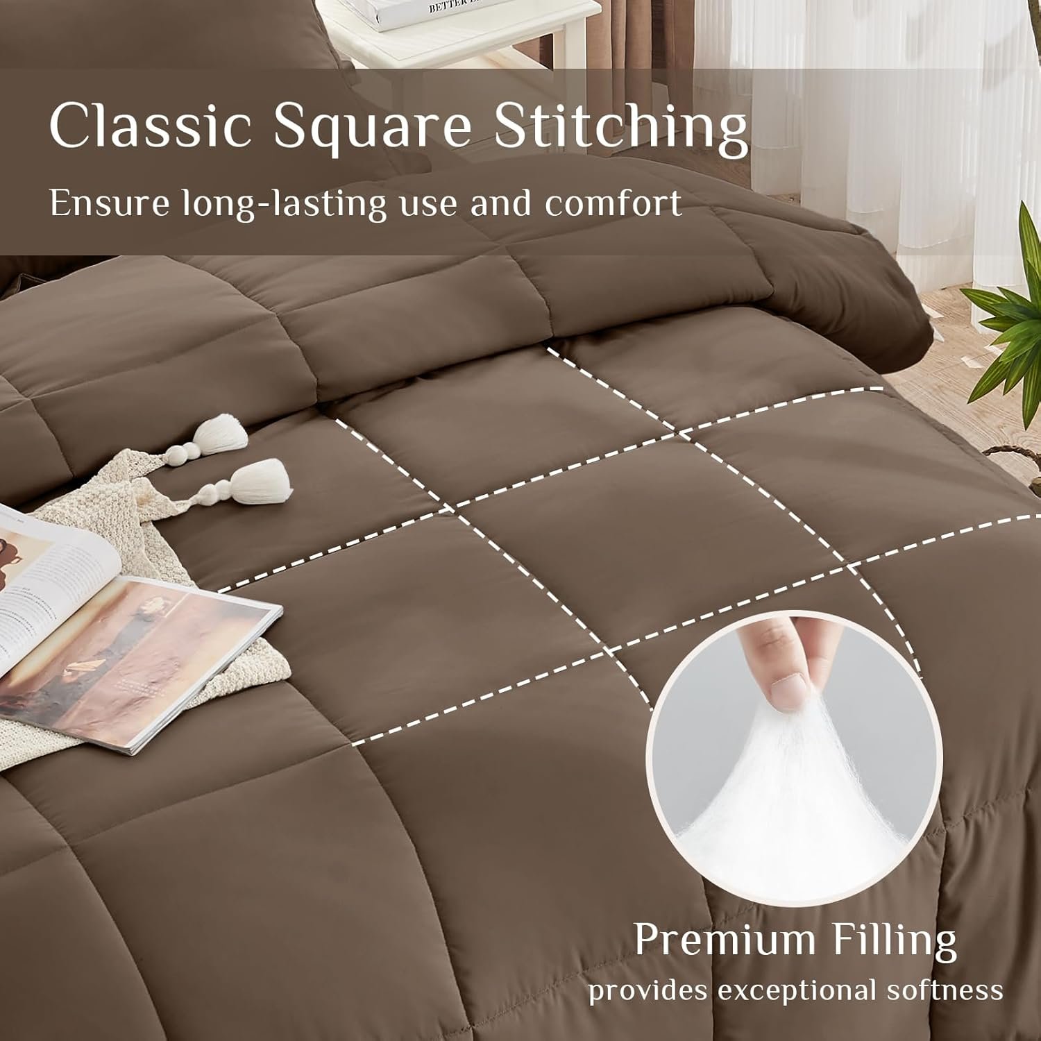 KUSTOMDECO Down Alternative 4Pcs Comforter Set Brown – Ultra Soft Microfiber Duvet with 250GSM Filling – Single Size 200x200 cm – Lightweight, Breathable & Hypoallergenic Bedding for All Seasons - Image 3