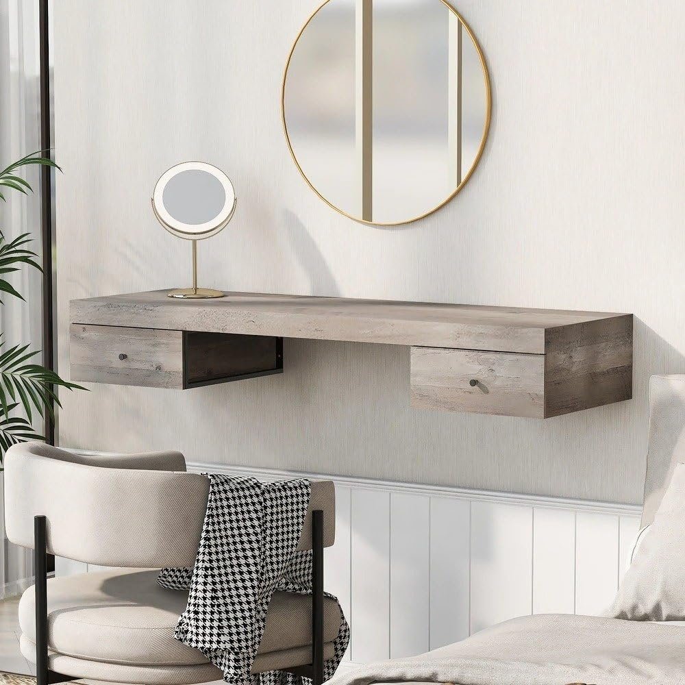 Wall-Mounted Dressing Table - Elegant Dressing Table with Mirror & Storage, Customizable Finish