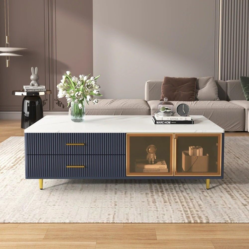 Modern Storage Coffee Table with Glass Doors - Modern Center Table, Perfect for Living Rooms