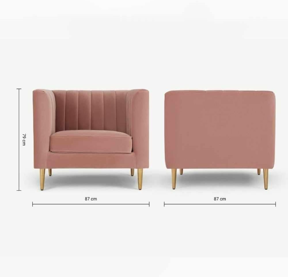 Velvet Arm Chair Amicie Channel Tufted - Stylish Upholstered Accent Chair, Custom Design for Living Room or Office - Image 3