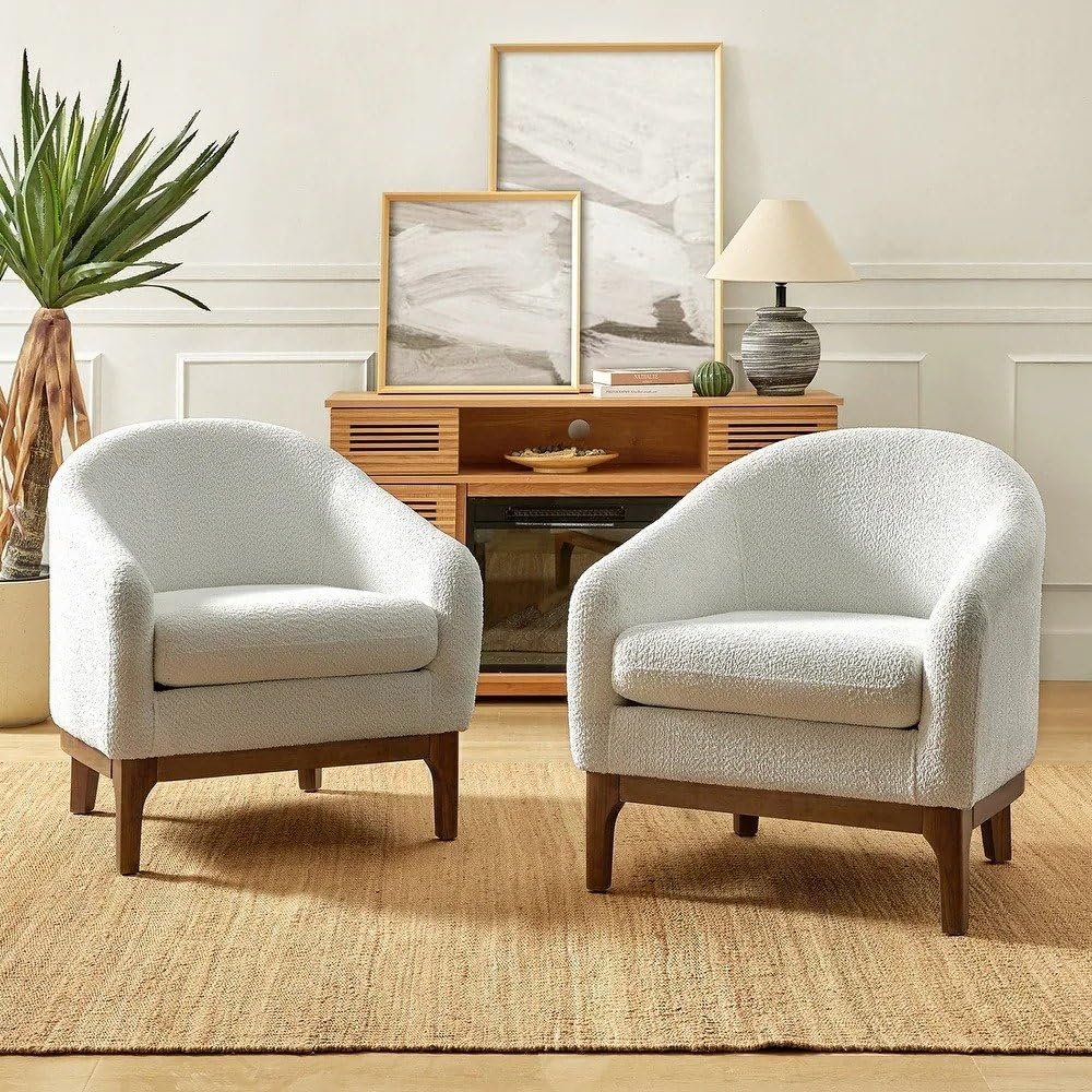 Modern Boucle Accent Barrel Chair - Stylish Upholstered Accent Chair, Custom Design for Living Room or Office