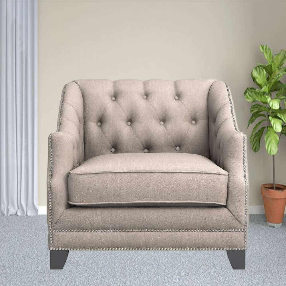 Beige polyester Button Tufted Arm Chair - Stylish Upholstered Accent Chair, Custom Design for Living Room or Office