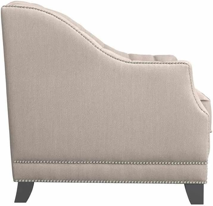 Beige polyester Button Tufted Arm Chair - Stylish Upholstered Accent Chair, Custom Design for Living Room or Office - Image 2