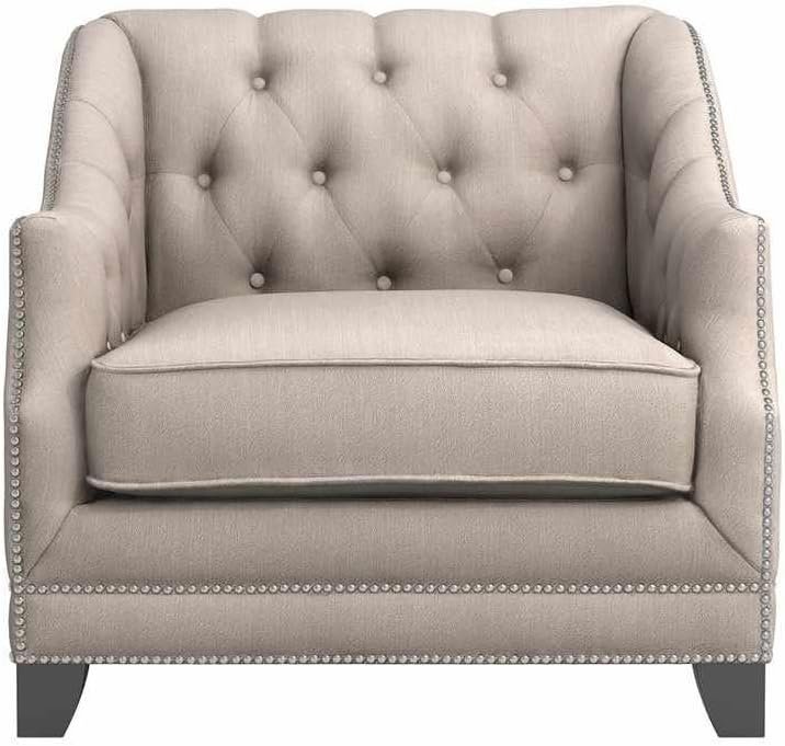 Beige polyester Button Tufted Arm Chair - Stylish Upholstered Accent Chair, Custom Design for Living Room or Office - Image 4