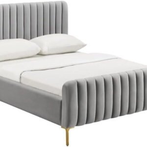 Snooze Stream Channel Tufted Velvet Bed in Grey - Customizable Design for UAE Bedrooms