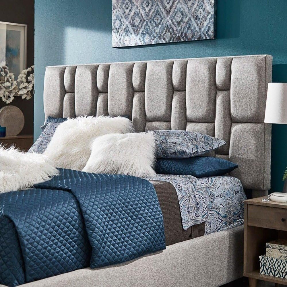 Restful Rhythm Pattern Tufted Bed in Gray - Customizable Design for UAE Bedrooms