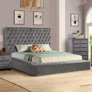 Cozy Calm 4-Pieces Upholstered Bedroom Set in Grey - Customizable Design for UAE Bedrooms