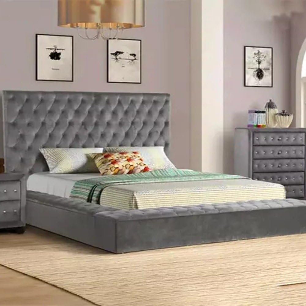 Cozy Calm 4-Pieces Upholstered Bedroom Set in Grey - Customizable Design for UAE Bedrooms - Image 4