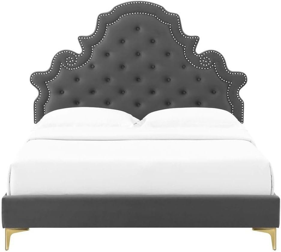 Sleepy Slope Tufted Velvet Platform Bed - Customizable Design for UAE Bedrooms