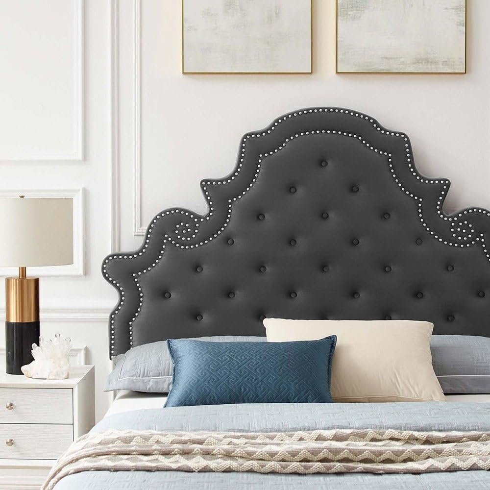 Sleepy Slope Tufted Velvet Platform Bed - Customizable Design for UAE Bedrooms - Image 2