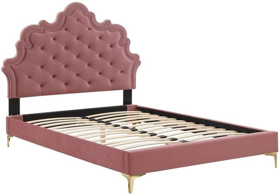 Sleepy Slope Tufted Velvet Platform Bed - Customizable Design for UAE Bedrooms - Image 3