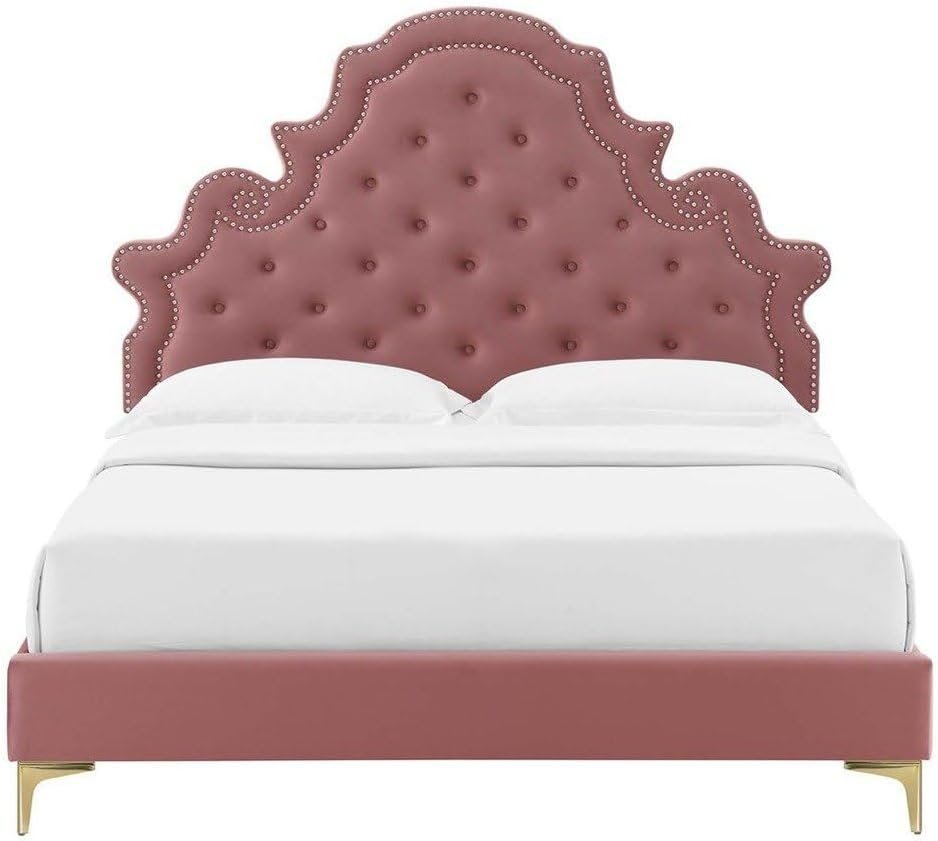 Sleepy Slope Tufted Velvet Platform Bed - Customizable Design for UAE Bedrooms - Image 7