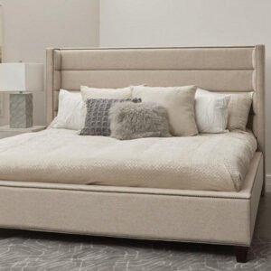 Comfort Cove Wing Channel Tufted Bed In Beige - Customizable Design for UAE Bedrooms