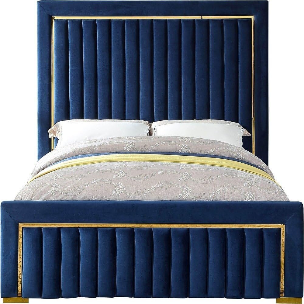 Atlas Gold Trim High Headboard Velvet Upholstery Bed - Customizable Design for UAE Bedrooms - Image 6