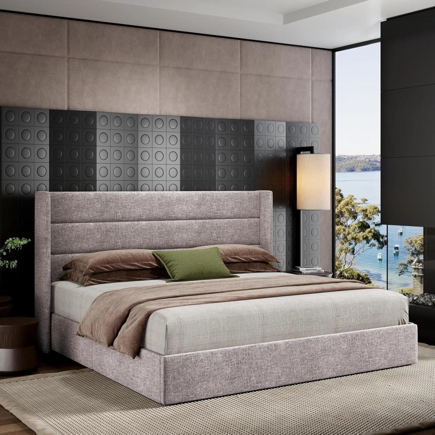 Bradenburg Upholstered Wingback Linen Fabric Bed - Customizable Design for UAE Bedrooms - Image 2