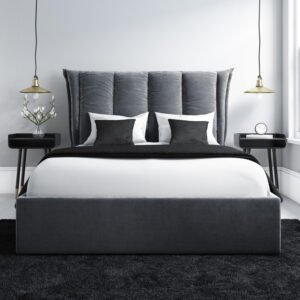 Maddox Cushioned Headboard Velvet Fabric Bed - Customizable Design for UAE Bedrooms