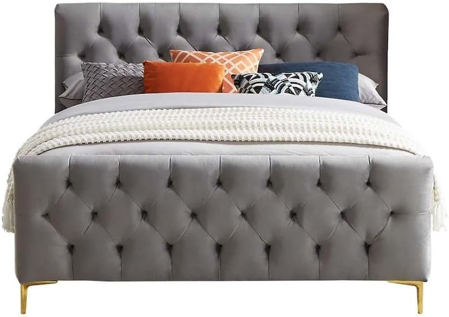 Alaysia Stitched Button Tufted Velvet Fabric Bed - Customizable Design for UAE Bedrooms - Image 3
