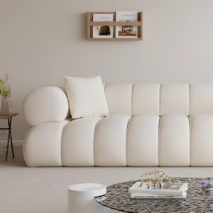 "High-End Boucle Fabric Overstuffed Multifunction Sofa – Elegant, Spacious, and Versatile Seating Solution for Living Rooms, Offices, and Contemporary Workspaces" (Off-White, 360H x 170D x 110W))