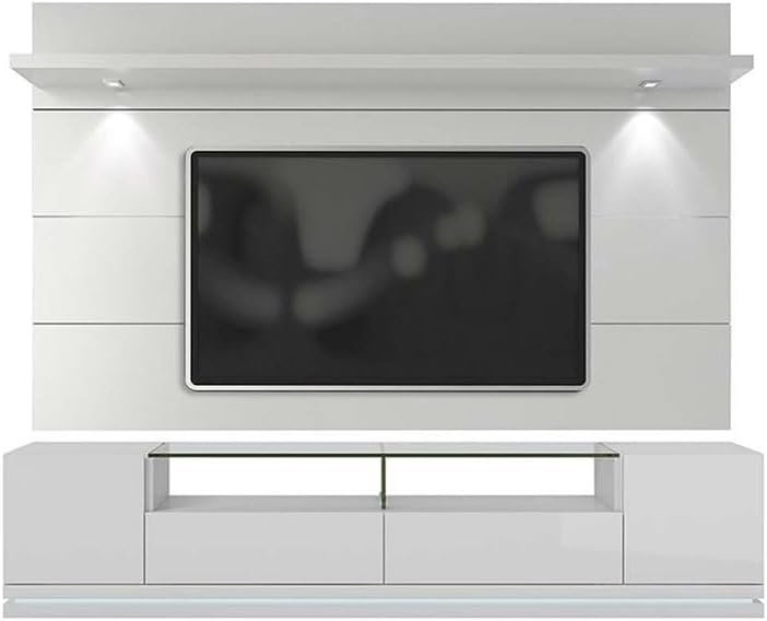 White Gloss Tv Unit With Wall TV Panel And LED light - Wall-Mounted or Freestanding TV Unit with Storage, Includes Home Installation - Image 2