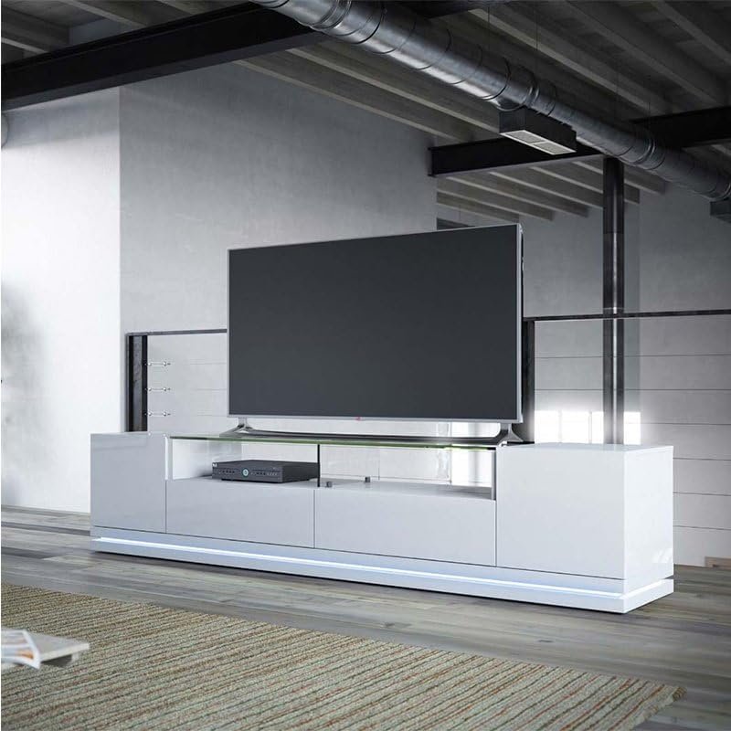 White Gloss Tv Unit With Wall TV Panel And LED light - Wall-Mounted or Freestanding TV Unit with Storage, Includes Home Installation - Image 3