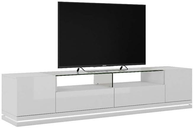 White Gloss Tv Unit With Wall TV Panel And LED light - Wall-Mounted or Freestanding TV Unit with Storage, Includes Home Installation - Image 4
