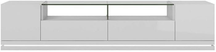 White Gloss Tv Unit With Wall TV Panel And LED light - Wall-Mounted or Freestanding TV Unit with Storage, Includes Home Installation - Image 6