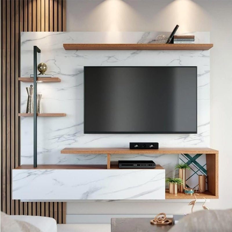 Marbled Effect Modern TV Unit - Wall-Mounted or Freestanding TV Unit with Storage, Includes Home Installation