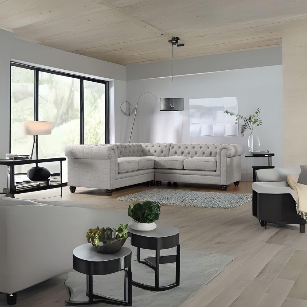 Hampton Chesterfield Corner Sofa - Customizable Sectional Sofa for Living Room, Premium Upholstery, L-Shape Design