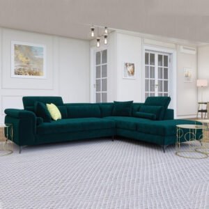 Palm Velvet Corner Sofa With Cushions - Customizable Sectional Sofa for Living Room, Premium Upholstery, L-Shape Design