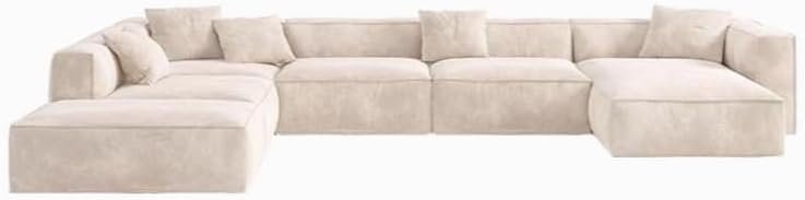 Comfy 6 Seater U Shape Velvet Sofa - Beige - Customizable Sectional Sofa for Living Room, Premium Upholstery, L-Shape Design - Image 3