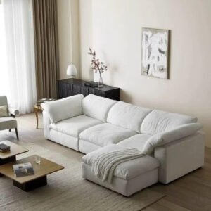 Cloud Waterproof Cotton Linen Fabric Sofa - Customizable Sectional Sofa for Living Room, Premium Upholstery, L-Shape Design