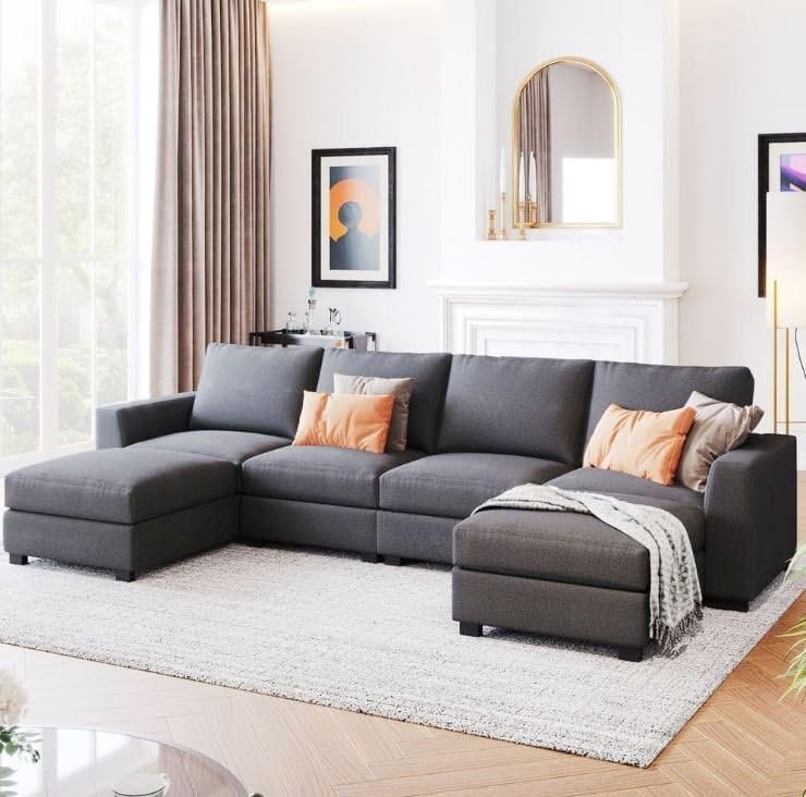 Renaissance 4 Seater U-Shape Polyester Sofa - Customizable Sectional Sofa for Living Room, Premium Upholstery, L-Shape Design - Image 2