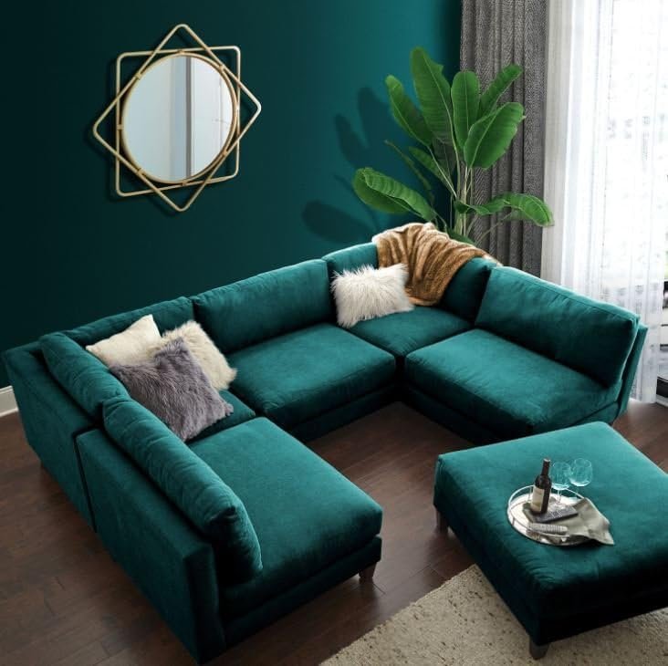 Aurora 5 Seater U-Shape Velvet Sofa - Customizable Sectional Sofa for Living Room, Premium Upholstery, L-Shape Design