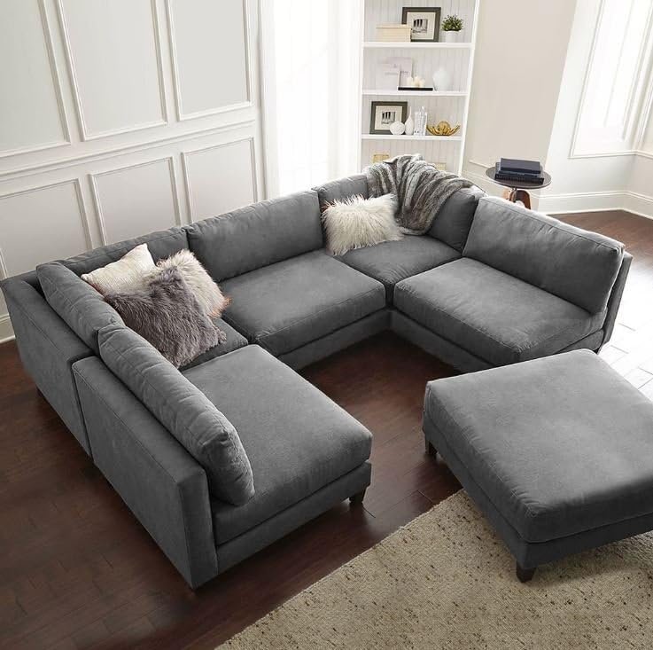 Aurora 5 Seater U-Shape Velvet Sofa - Customizable Sectional Sofa for Living Room, Premium Upholstery, L-Shape Design - Image 5