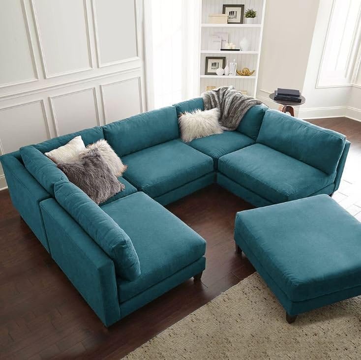 Aurora 5 Seater U-Shape Velvet Sofa - Customizable Sectional Sofa for Living Room, Premium Upholstery, L-Shape Design - Image 7