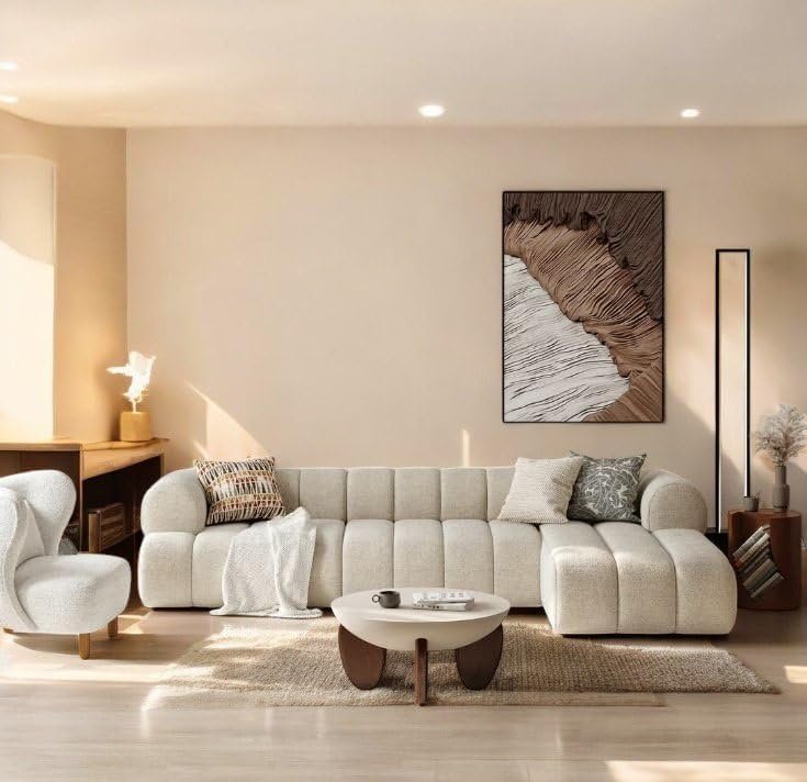 Solana L-Shape Sofa Boucle Fabric - Customizable Sectional Sofa for Living Room, Premium Upholstery, L-Shape Design