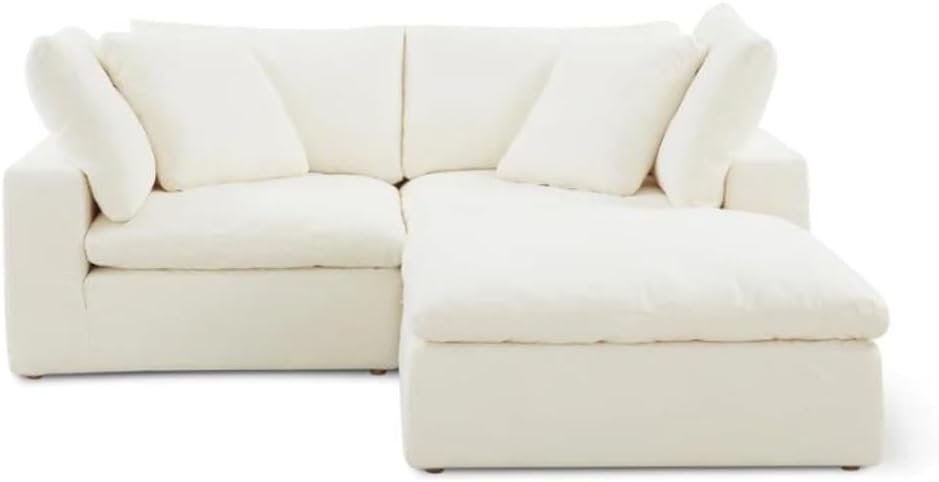 Cloud Feather Medium Size Sofa With Ottoman - Customizable Sectional Sofa for Living Room, Premium Upholstery, L-Shape Design