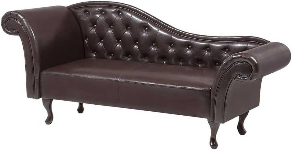 Chesterfield Brown Faux Leather Chaise Lounge - Elegant Upholstered Chaise Lounge Chair, Custom Design for Living or Bedroom - Image 2
