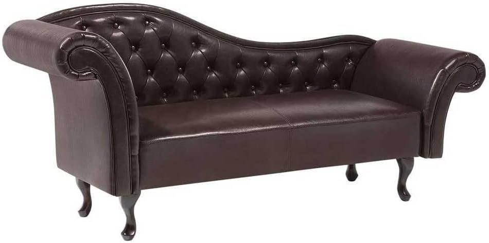 Chesterfield Brown Faux Leather Chaise Lounge - Elegant Upholstered Chaise Lounge Chair, Custom Design for Living or Bedroom - Image 3